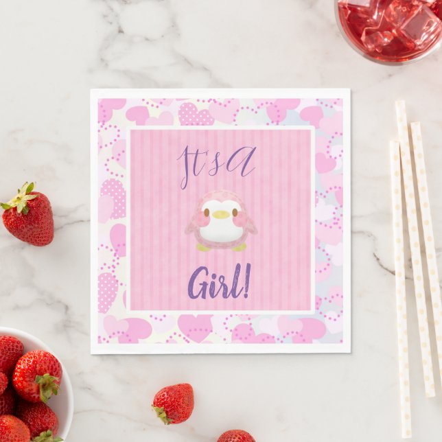 Baby Duwer Girl Pink Pinguin Napkins Serviette (Beispiel)