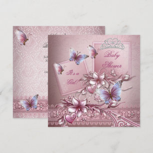 Baby Duwer Girl Pink Princess Butterfly Einladung