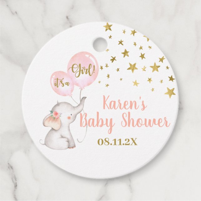Baby Duwer Girl rosa Elefant Geschenkanhänger (Vorderseite)