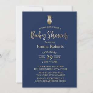 Baby Duwer Gold Ananas Elegant Navy Blue Einladung