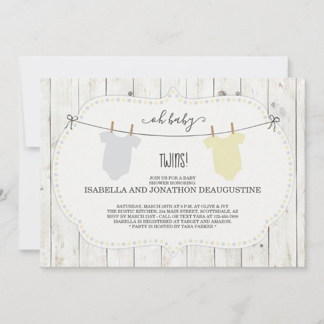Baby Duwer Invitation for Twins - Gender Neutral Einladung (Vorderseite)