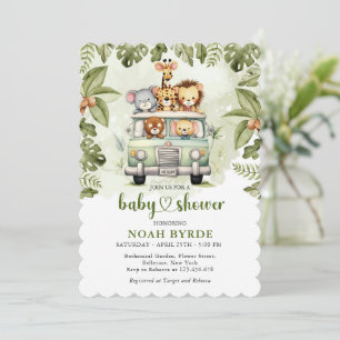 Baby Duwer Jungle Safari Tiere im Auto Einladung