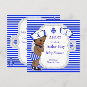 Baby Duwer Sailor Boy Royal Blue Stripe Ethnic Einladung
