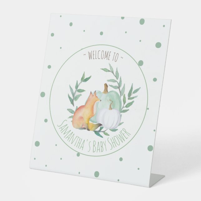 Baby Duwer Signs Fall Pumpkin Fox Sockelschild (Vorderseite)