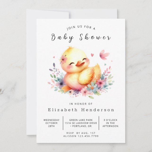 Baby Editable Duck Baby Duck Einladung (Vorderseite)