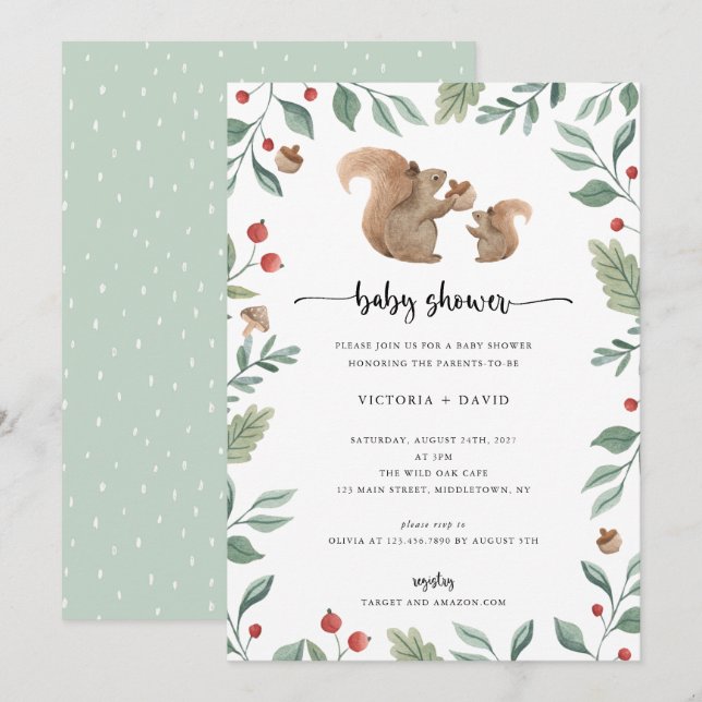 Baby Eichhörnchen und Mama Babydusche Einladung (Vorne/Hinten)