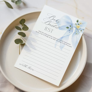 Baby Eimer Liste Blue Bow Babyduschkarte