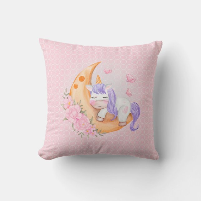 Baby einhorcht mit Blume über den Mond Kissen (Vorderseite)