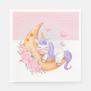 Baby einhorcht mit Blume über den Mond Serviette