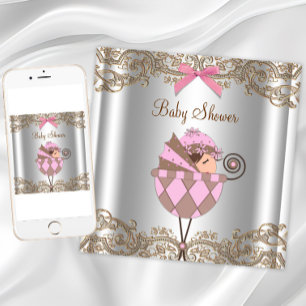 Baby-Einladung für Mädchen mit rosa-brauner Spitze Einladung