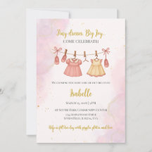 Baby-Einladung zur Babyparty in Rosa und Gold