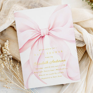 Baby-Einladung zur Babyparty mit rosa Schleife Folieneinladung