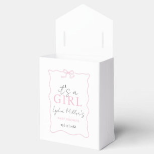 Baby-Einladung zur Babyparty mit rosa Schleife, Mä Geschenkschachtel