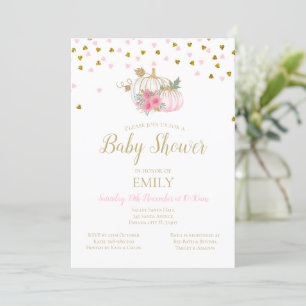 Baby-Einladung zur rosa-farbenen und goldenen Kürb Einladung