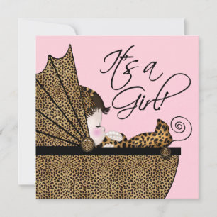 Baby-Einweihung für kleines Mädchen mit Rosa Leopa Einladung