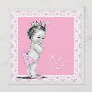 Baby-Einweihung für Mädchen in Rosa und Grau Einladung