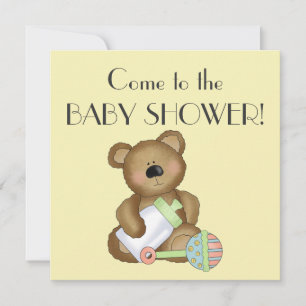 Baby-Einweihung + Süßer Bär/Babyflasche/Rassel Einladung