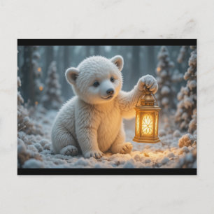 Baby-Eisbär mit Laterne Magischer Winter Postkarte