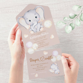 Baby Elefant Aquarell Babydusche All In One Einladung