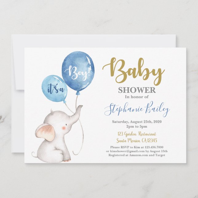 Baby Elefant Baby Shower Junge Einladung (Vorderseite)