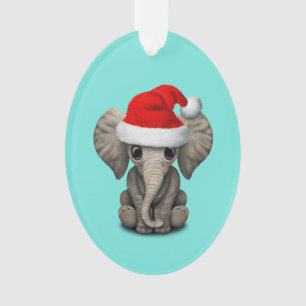 Baby-Elefant, der eine Weihnachtsmannmütze trägt Ornament