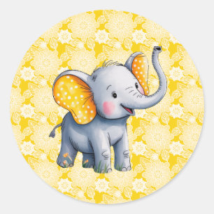 Baby-Elefant Gelbe Punkte Ohren Baby Shower Runder Aufkleber