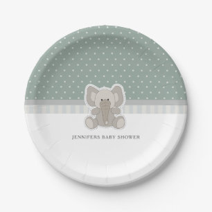 Baby-Elefant Grün Punkte Baby-Party Pappteller