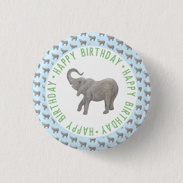 Baby-Elefant Hellblauer Geburtstag Button (Vorderseite)