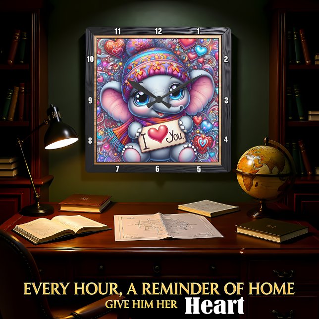 Baby Elefant Ich liebe dich Quadratische Wanduhr (Von Creator hochgeladen)