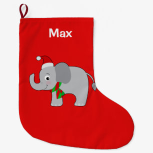 Baby-Elefant in der Weihnachtsmannmütze und im Großer Weihnachtsstrumpf