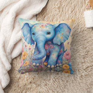 Baby-Elefant in einem pastellfarbenen Garten Kissen