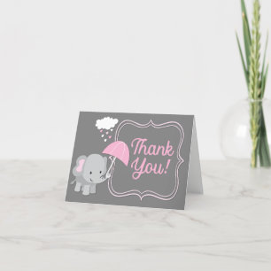 Baby-Elefant-Mädchen-Babyparty-Rosa danken Ihnen Dankeskarte