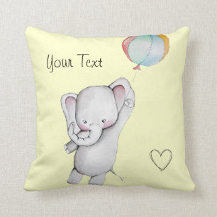 Baby-Elefant mit Ballon-Gelb-Wurfs-Kissen Kissen