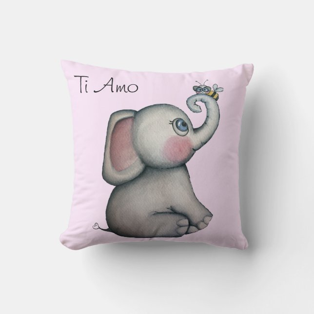 Baby-Elefant mit Bienen-Rosa-Wurfs-Kissen Kissen (Vorderseite)
