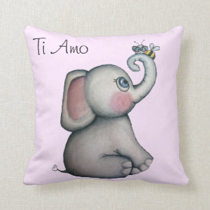 Baby-Elefant mit Bienen-Rosa-Wurfs-Kissen Kissen