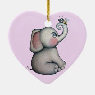 Baby Elefant mit Bienenverzierung Rosa Hintergrund Keramikornament
