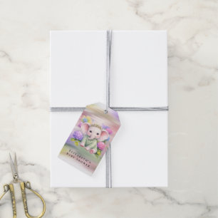 Baby-Elefant mit Hortensien Baby Shower Geschenkanhänger