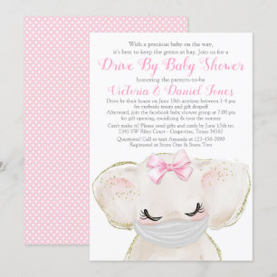 Baby Elefant mit Maske Drive by Baby Dusche Einladung