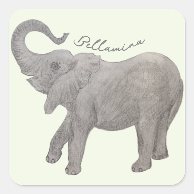 Baby-Elefant mit Text Quadratischer Aufkleber (Vorderseite)