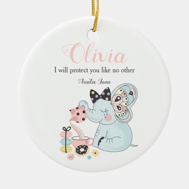 Baby-Elefant-Patin-Taufe-Geschenk | Keramik Ornament (Vorne)