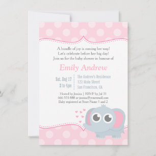 Baby Elefant Punkte Rosa Baby-Party Einladung