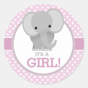 Baby-Elefant (rosa) Es ist ein Mädchen Runder Aufkleber