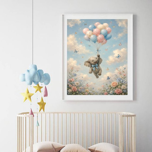 Baby-Elefant schwebt mit Luftballons Poster (Von Creator hochgeladen)