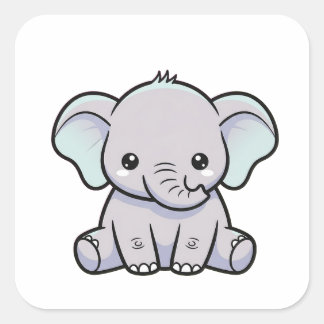 Baby-Elefant – Süße Kawaii-Illustration Quadratischer Aufkleber