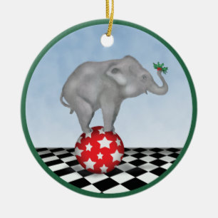 Baby-Elefant- und Stechpalmenverzierung Keramikornament