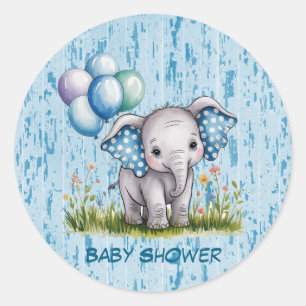 Baby Elefant und Wildflower Boy Baby Shower Runder Aufkleber