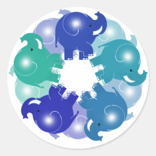 BABY-ELEFANTEN BLAU RUNDER AUFKLEBER