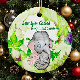 Baby-Elefanten-Botanik-Individualfoto 1. Weihnacht Keramik Ornament