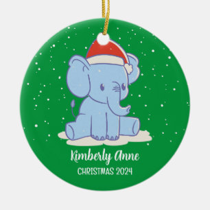 Baby-Elefanten-Weihnachtsmann Weihnachten Schnee W Keramik Ornament