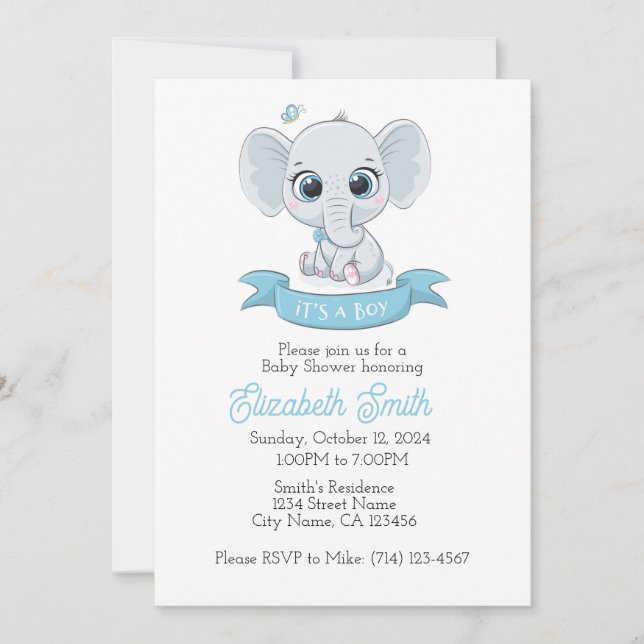 Baby Elelphant Baby Shower Einladung Vorlage, (Vorderseite)